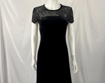 Vintage 90s Velvet Dress With Sheer Detailing / Size Measures M / View Description For Measurements And Condition Details