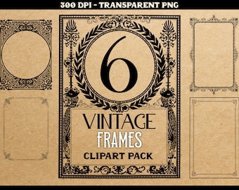 Vintage Antique Victorian Border Frame Clipart Collection - 6 Decorative & Ornate PNG Files (Instant Download on Transparent Background)