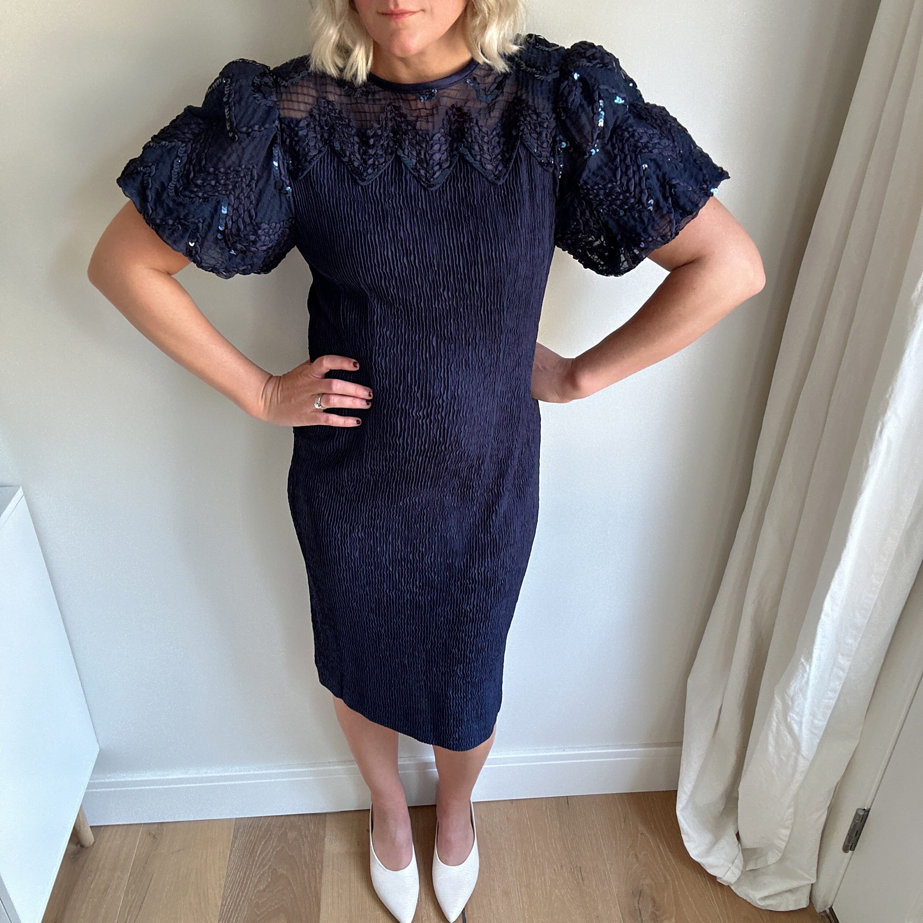 Vintage Solid Color Puff Bell Sleeve Mini Dress