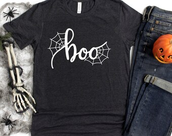 Boo Spiderwebs Halloween Shirt: Women's Tee