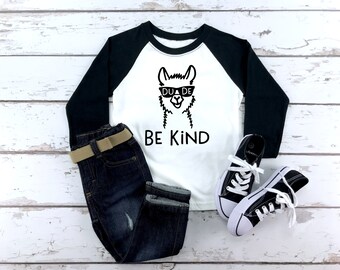 Kid's Be Kind Baseball Tee - Llama Christian Shirt