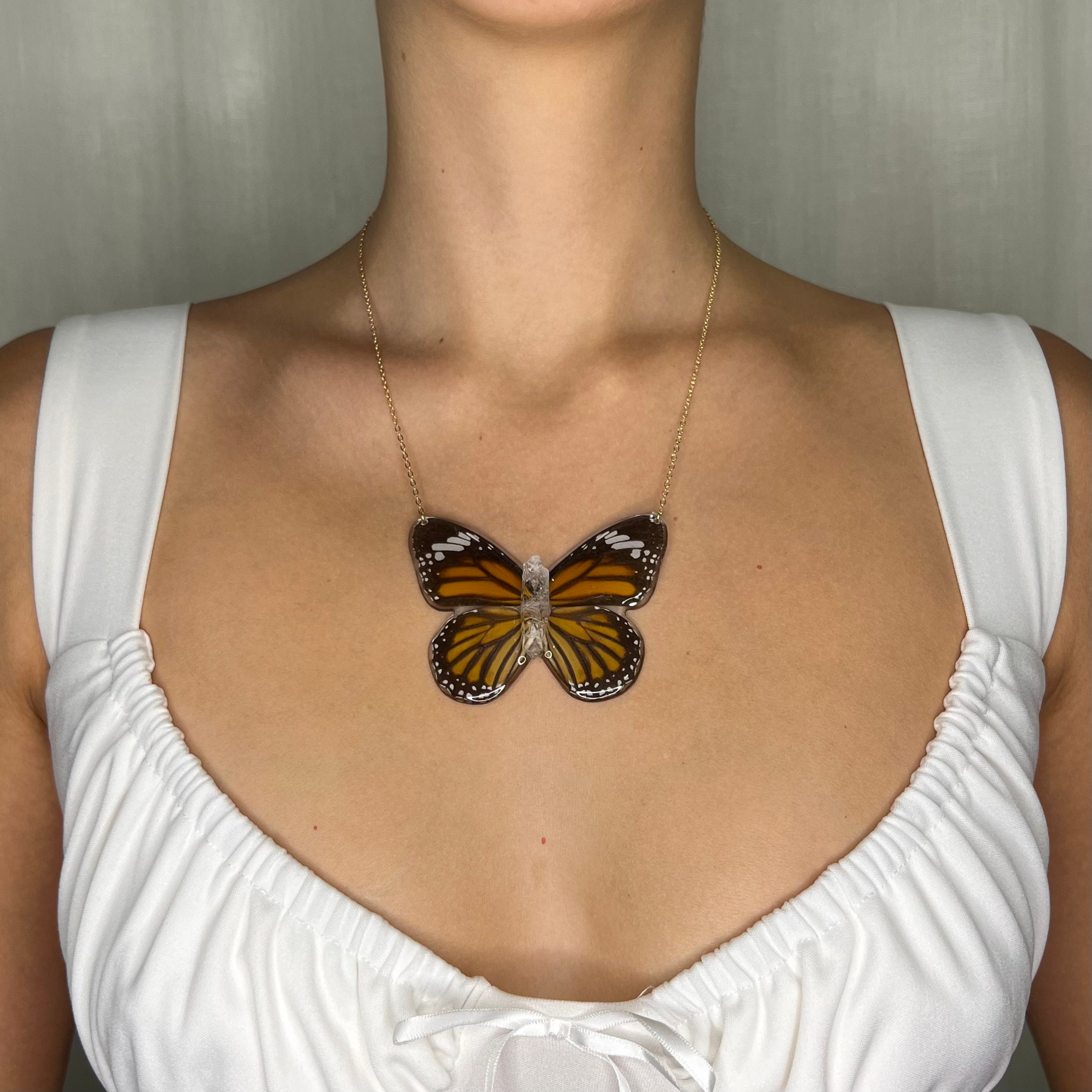 Real Butterfly Necklace, 14k Gold Filled Sterling Silver Necklace