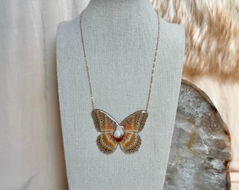 Real Butterfly Necklace, Red Lace Butterfly Necklace, Handmade Butterfly Jewelry, Statement Butterfly Jewelry, Nature Inspired Jewelry