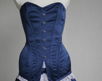 Blue Satin Corset Set with Shorts, Vintage Lingerie Corset Outfit, Burlesque Corset Set, Romantic Boudoir Lingerie, Custom Size