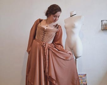 Cottagecore Renaissance Dress, Fantasy Corset Dress, Medieval Lace Up Gown, Romantic Historical Dress, Fairycore Outfit, LARP Costume