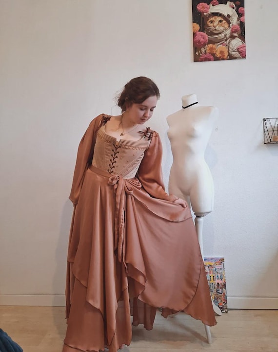 rust corset dress Cottagecore Renaissance Dress, Fantasy Dress, Medieval Lace up Gown, Romantic Historical Dress, Fairycore Outfit, LARP Costume Orange dress SIZE:Child 14 Ecom Style:AD3D106712 TFNC MULTI WAY SAGE Imported.