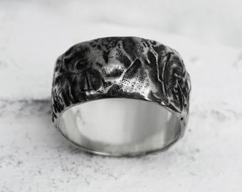 Impostor (US 13) raw silver biker ring for men, motorcycle ring gift, mens rugged ring, alternative ring band, alternative silver ring mens