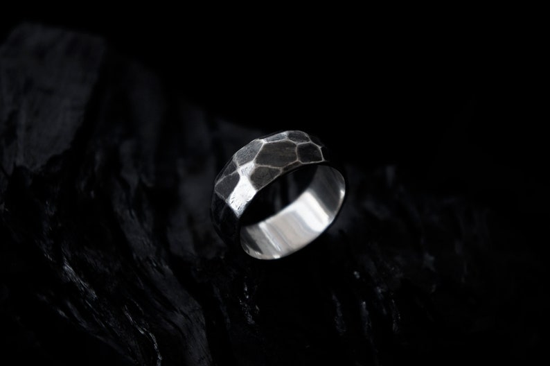 unique silver ring texture ring handcrafted sterling silver ring unisex silver ring designer ring oxidized silver Shield brutal ring