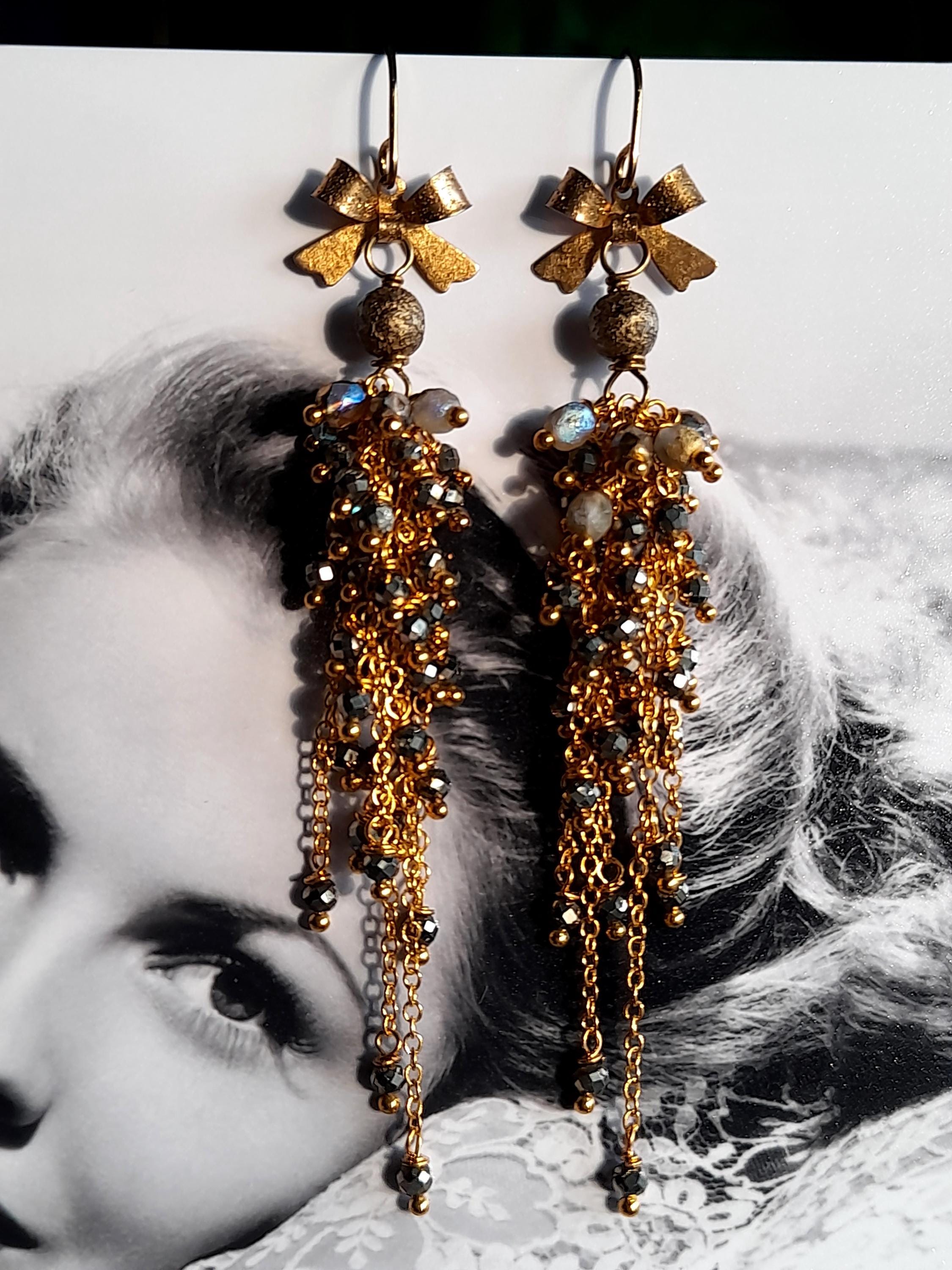 Luscious Waterfall Golden Pyrite Cluster Earrings. Gold Filled Long ...