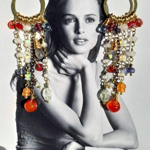 Gold Circle Chandelier Earrings. Welo Opal Moonstone Labradorite Aquamarine Carnelian Tanzanite Garnet Earrings. Multi Stone Earrings. Boho