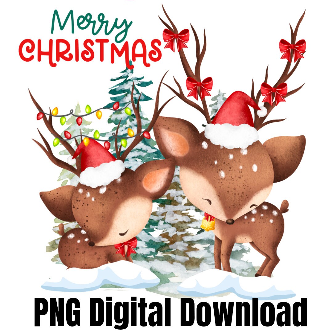 Christmas Png Design. Two Deer With Christmas Lights on Antlers PNG