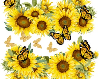 Girasol y mariposas PNG Diseño digital PNG Descargar, sublimación, Fondo transparente