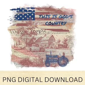 Bauernhof mit altem Traktor, alter LKW, Vintage mit US-Flagge, wir das Volk Erklärung PNG digitaler Download, transparenter Hintergrund.