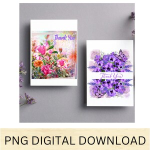 2 dessins Merci Png multi couleur aquarelle fleurs Bundle Png, téléchargement numérique de Pansy, fond Transparent