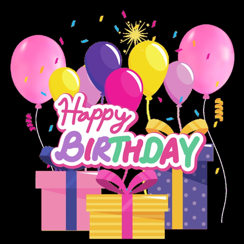 Happy Birthday Png Download, Png Birthday File, Digital Download, Happy Birthday Design, Transparent Background image 1