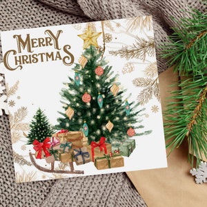 Houten slee, 2 ontwerpen, kerstboom, cadeautjes, ornamenten, stationair, Merry Christmas PNG Digital Download, Transparante achtergrond