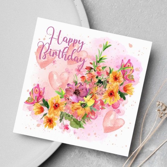 Tarjeta De Feliz Cumpleaños Para Amigo: Flores Multicolores Y Mensaje Alegre (Sobre Incluido)