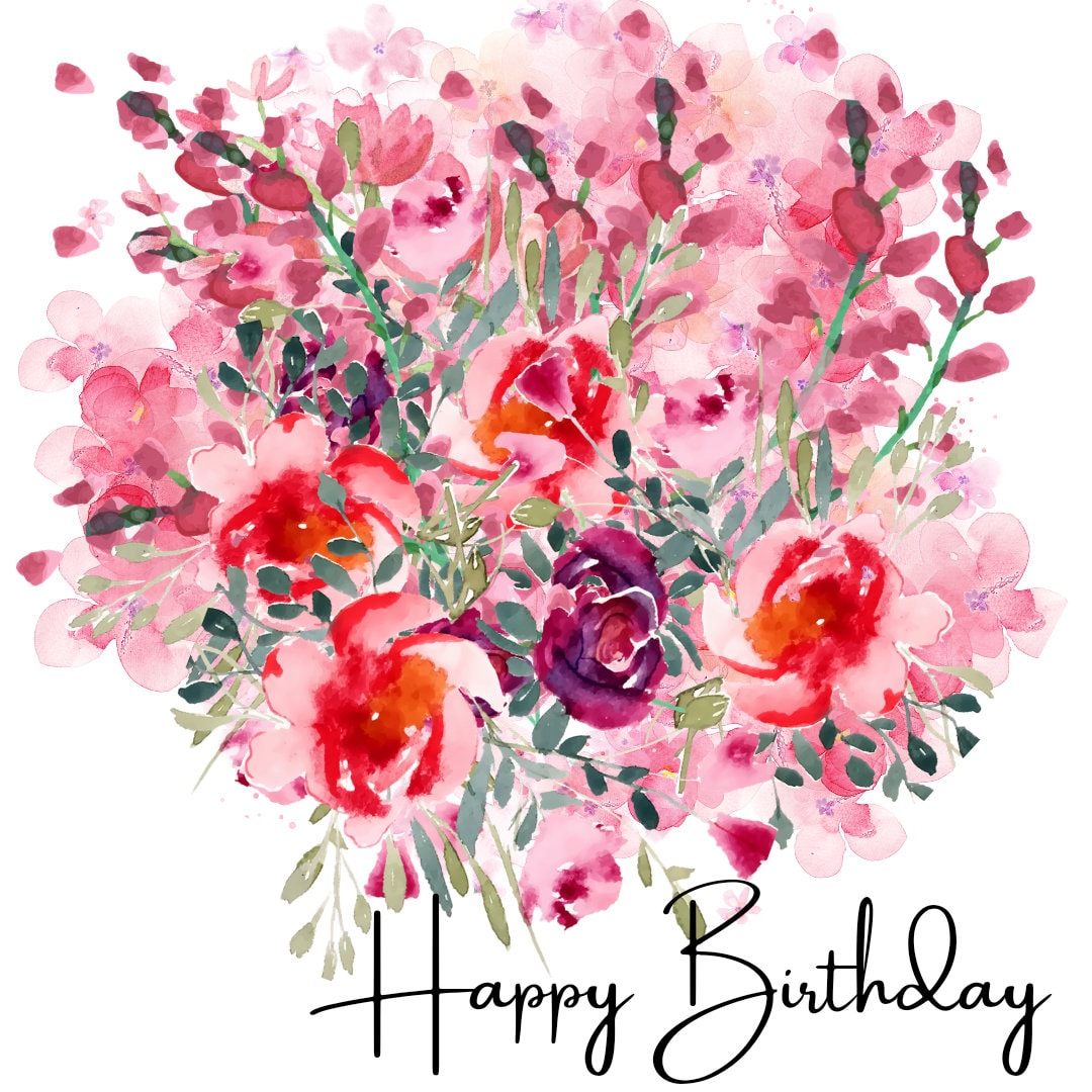2 Designs Happy Birthday Png Multi Color Watercolor Flowers Bundle Png ...