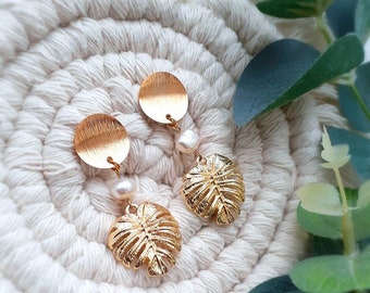 Blattgold Süßwasserperlen Ohrringe, Geschenk für Sie, Modeschmuck, Geburtstag, Weihnachtsgeschenk