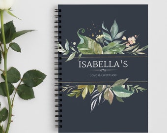Diario de gratitud personalizado, cuaderno floral A5
