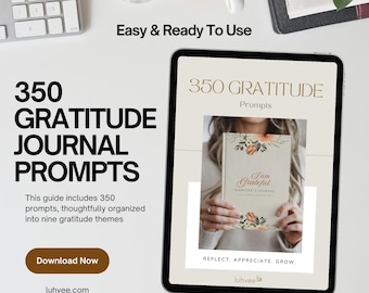 350 Gratitude Journal Prompts, Daily Self-Care Guide (Digital Download)