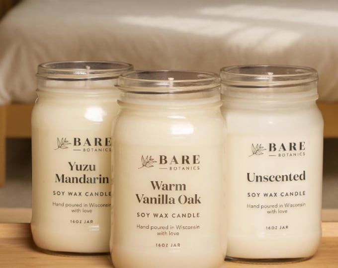 Natural Soy Candle in Mason Jar | 100% Naturally Scented, 60+ Hour Clean Burn