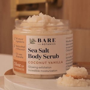 All Natural Body Scrub (Net Wt. 24oz) | Gentle Exfoliator, Super Moisturizer, No Synthetic Fragrances | Salt Scrub & Gift Set | Made in WI