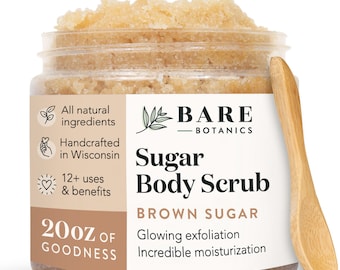 Exfoliante corporal totalmente natural de azúcar morena y vainilla y coco, exfoliante corporal completo e hidratante (20 oz)