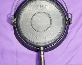 Very Early 1st Series quot The Wagner quot Cast Iron Waffle Maker with Low Base Sits Flat Smooth Clean 1800s Excellent Condition