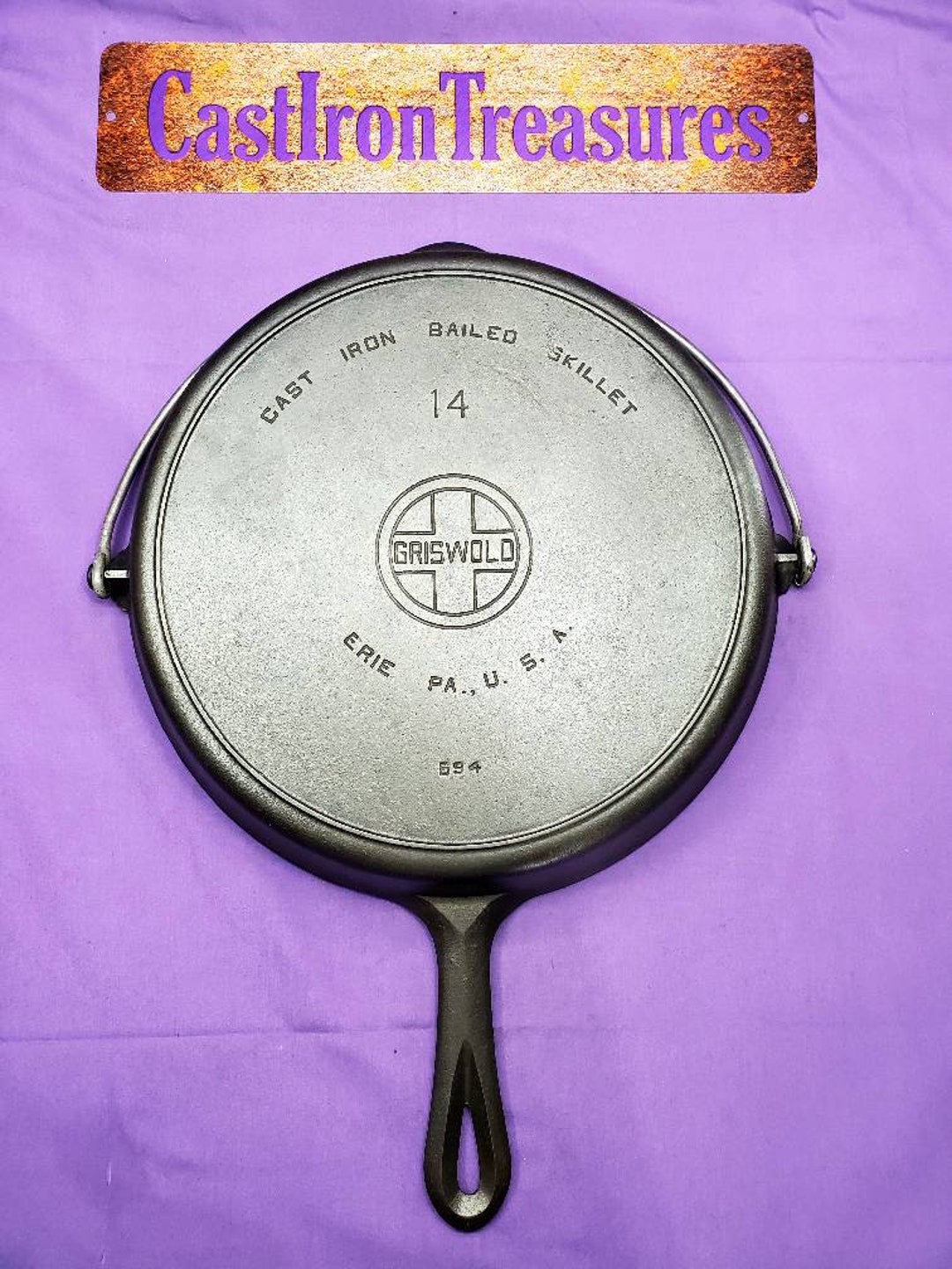 Excellent Rare 14 Griswold Cast Iron Bailed Skillet Heat Ring Single