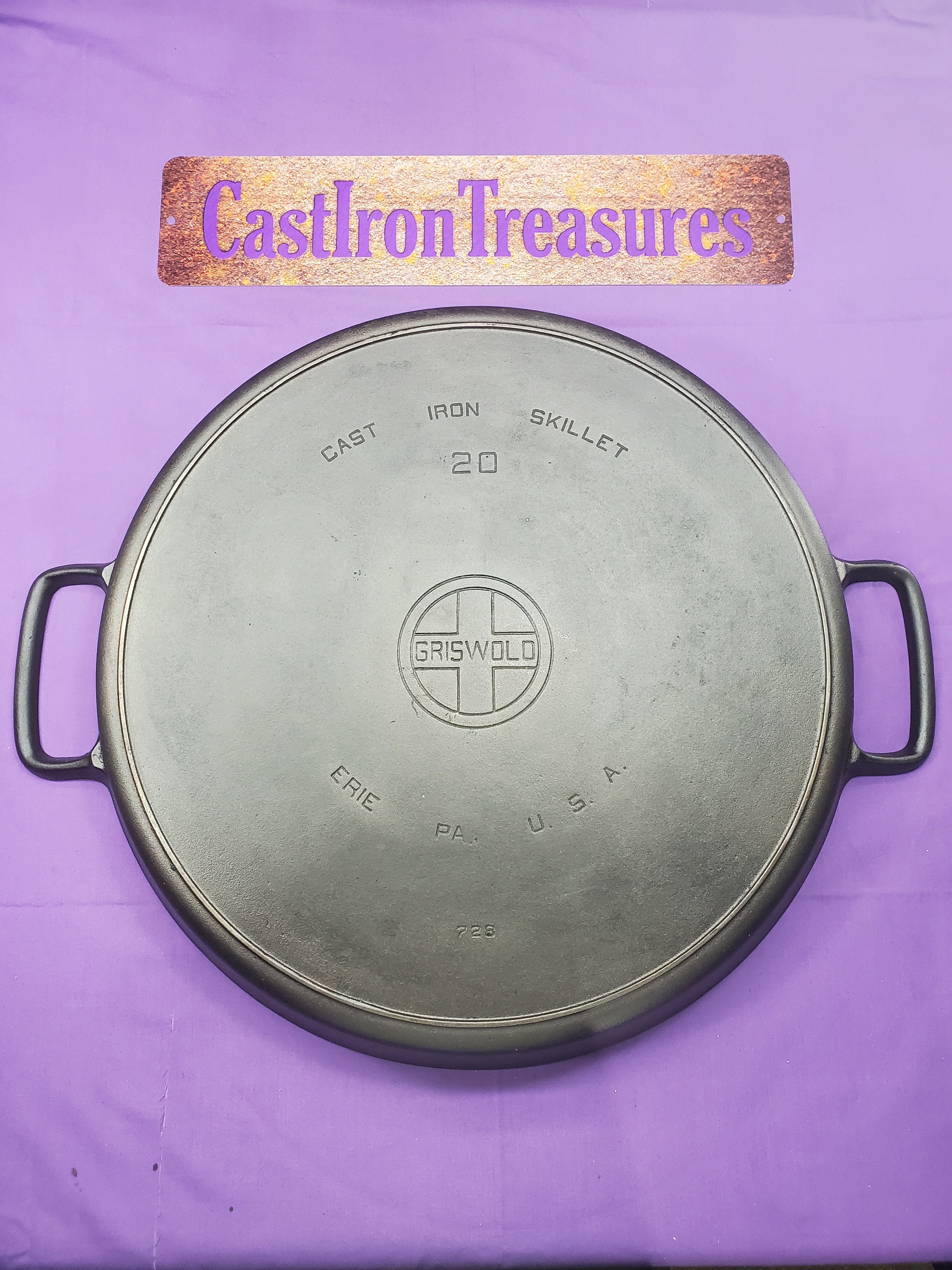 For Carl..20 Griswold Cast Iron Skillet Heat Ring Large  Block Logo ERIE PA USA 728 Extremely Smooth Ready to Use or Display 