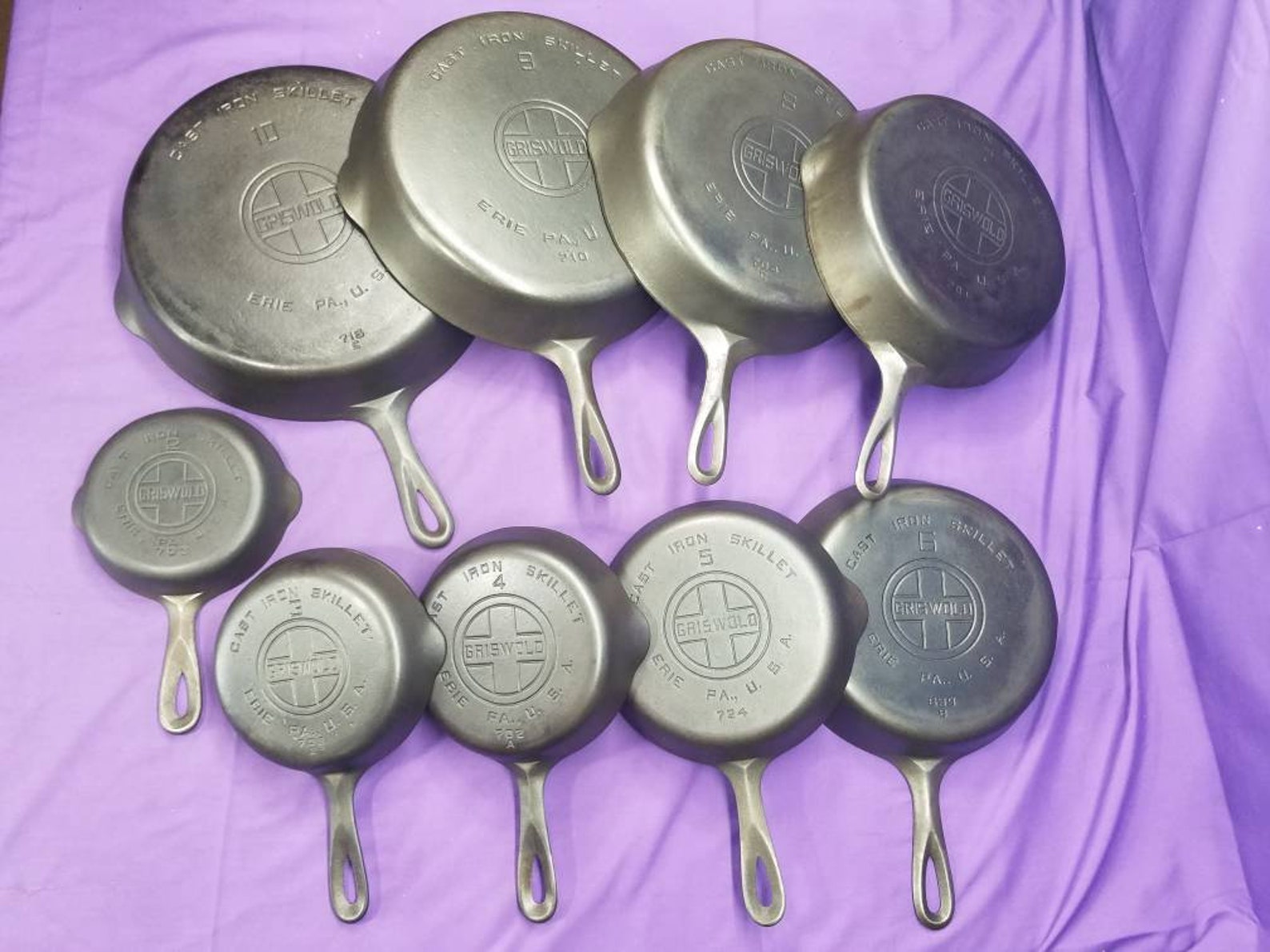 Beautiful Complete 210 Griswold Cast Iron Skillet Set Smooth Etsy