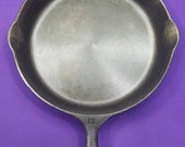 Excellent 12 Unmarked Wagner Cast Iron Skillet with Smooth Bottom 14 Inch 100 Original Milling Marks Glass Smooth Clean Ready to Use