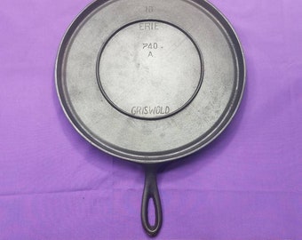 Griswold #10 Cast Iron Handled Griddle 12 inch Sits Flat Double Heat Ring Slant ERIE with Ghost Logos & Ghost X Ready to Use Or Display