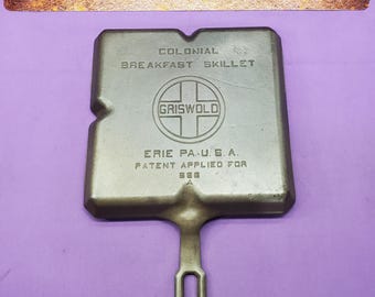Griswold Cast Iron Square Colonial Breakfast Skillet 3 Section Cooking Surface Sits Dead Flat Smooth Clean Ready To Use Or Display