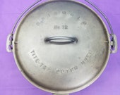 Huge Rare Griswold 12 Cast Iron Tite-Top Dutch Oven with Fully Marked Self Basting Raised Letter Lid VHTF 2634 2636 Ready To Use