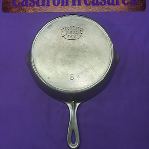 Favorite Piqua Ware #8 Cast Iron Skillet with Heat Ring Rare Nickel Plated Sits Flat Extremely Smooth Smiley Logo Ready To Use Or Display
