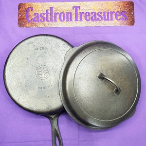 Rare Griswold #10 Cast Iron Extra Deep Skillet 779 with Smooth Bottom & Self Basting Lid 1100 Sits Flat XL Chicken Pan Ready To Use Display