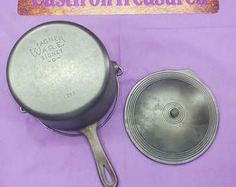 Rare Wagner Cast Iron Deep Fat Fryer with Matching Cover Lid BAIL Handle Very Smooth Clean HTF #1265. Ready to Use Or Display Beautiful