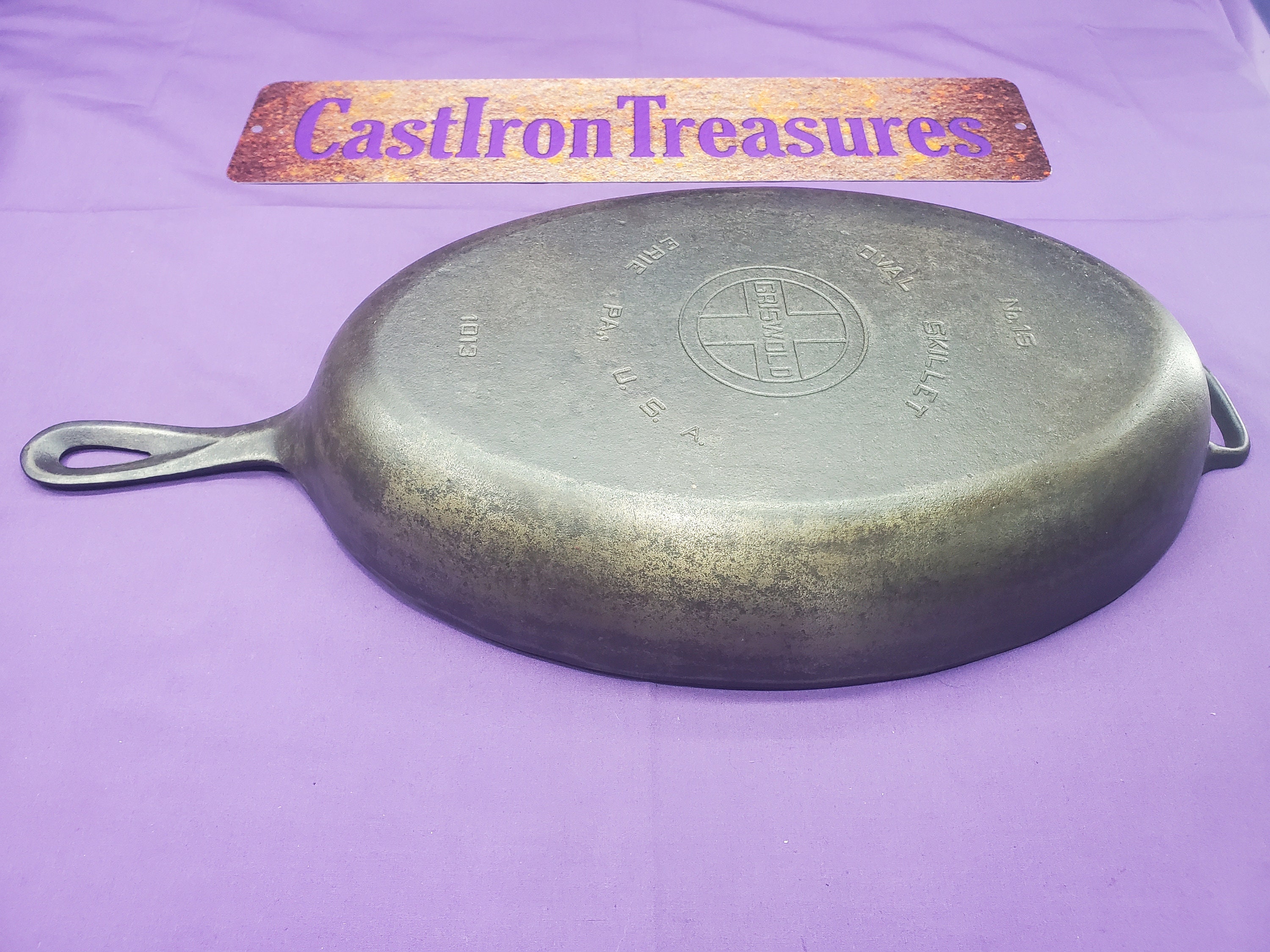 Rare 15 Griswold Cast Iron Oval Fish Skillet Smooth Bottom Sits