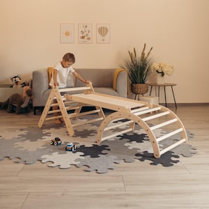 SET of 3 ITEMS , Small adjustable triangle  + Sliding Board + S size arch | Climbuptoys