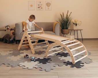 SET of 3 ITEMS , Small adjustable triangle  + Sliding Board + S size arch | Climbuptoys