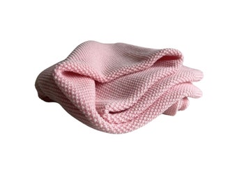 ピンク 100% メリノ ウール ブランケット / babydecke gestrikt / ベビーブランケット