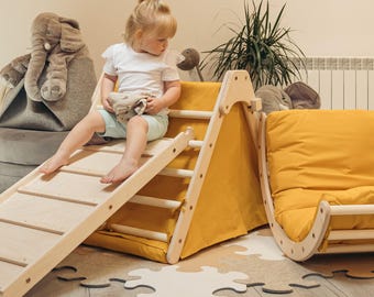 Klimgymset voor kinderen: opvouwbare driehoek, glijbaan, boog, tent en kussens | 6-delig