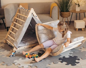 Climbing Triangle Set with Tent and Cushions, Montessori Climber | 6-Piece
