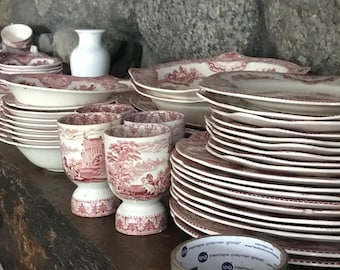 Vintage Johnson Bros Old British Castles Pink and White China