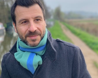 Misty Morning. Beautiful green and blue scarf. Pure wool beautiful quality and feel, wonderfully warm. Men's and women's scarf.