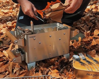 Portable Fire Pit Grill BBQ - Stainless Steel Camping Stove, Wood Burning Outdoor Cooker, Compact Travel Grill, Camping Gear Outdoor