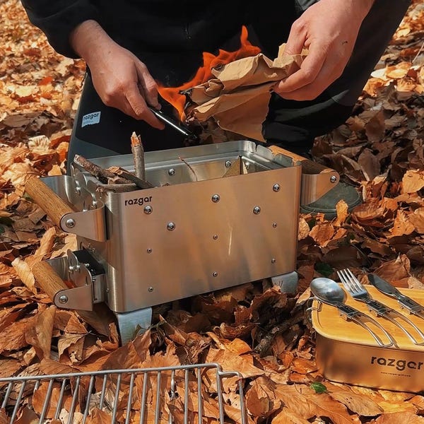 Portable Fire Pit Grill BBQ - Stainless Steel Camping Stove, Wood Burning Outdoor Cooker, Compact Travel Grill, Camping Gear Outdoor