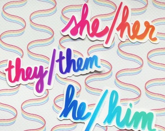 Neon Ombre Pronoun Stickers